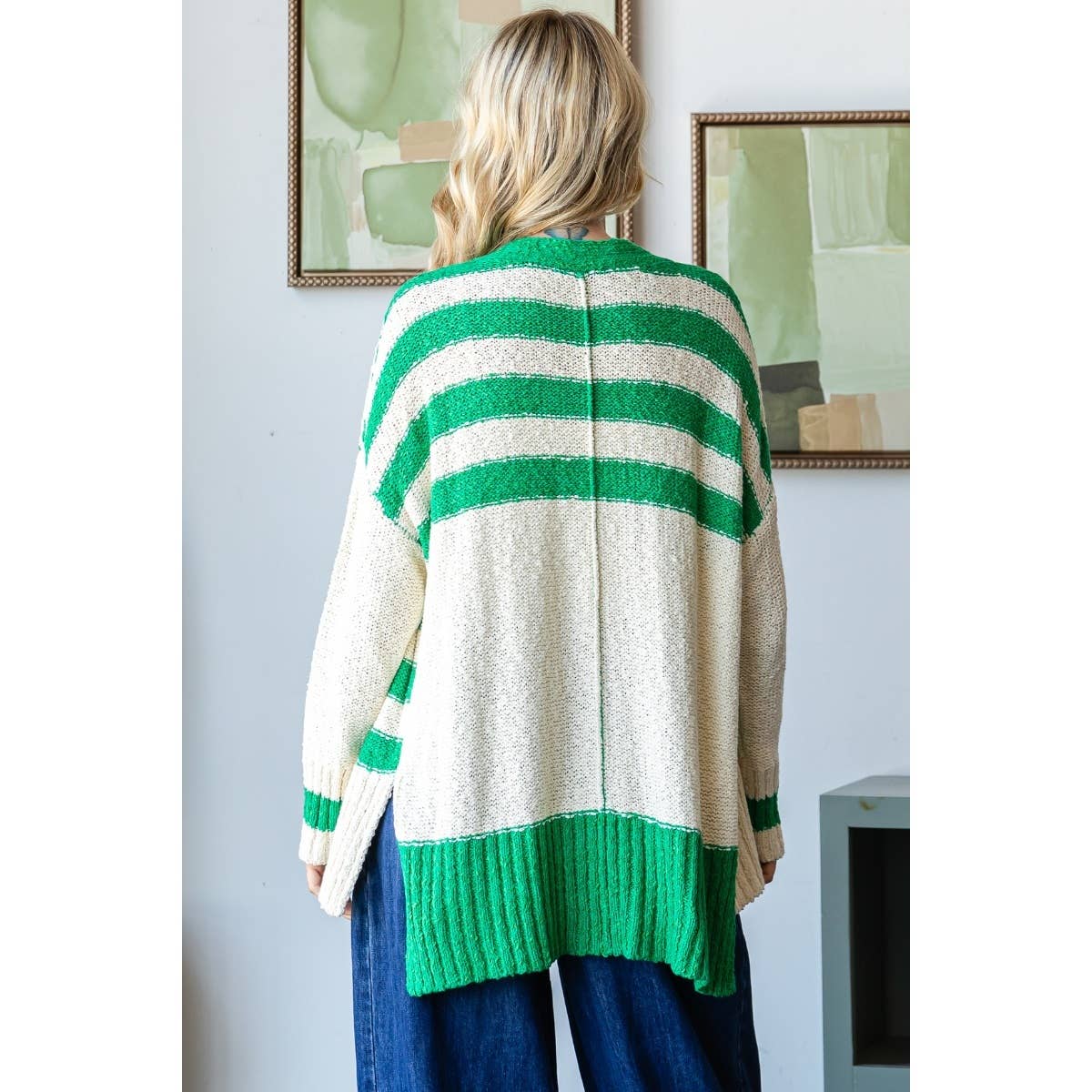 Oversized Striped Cardigan in Green