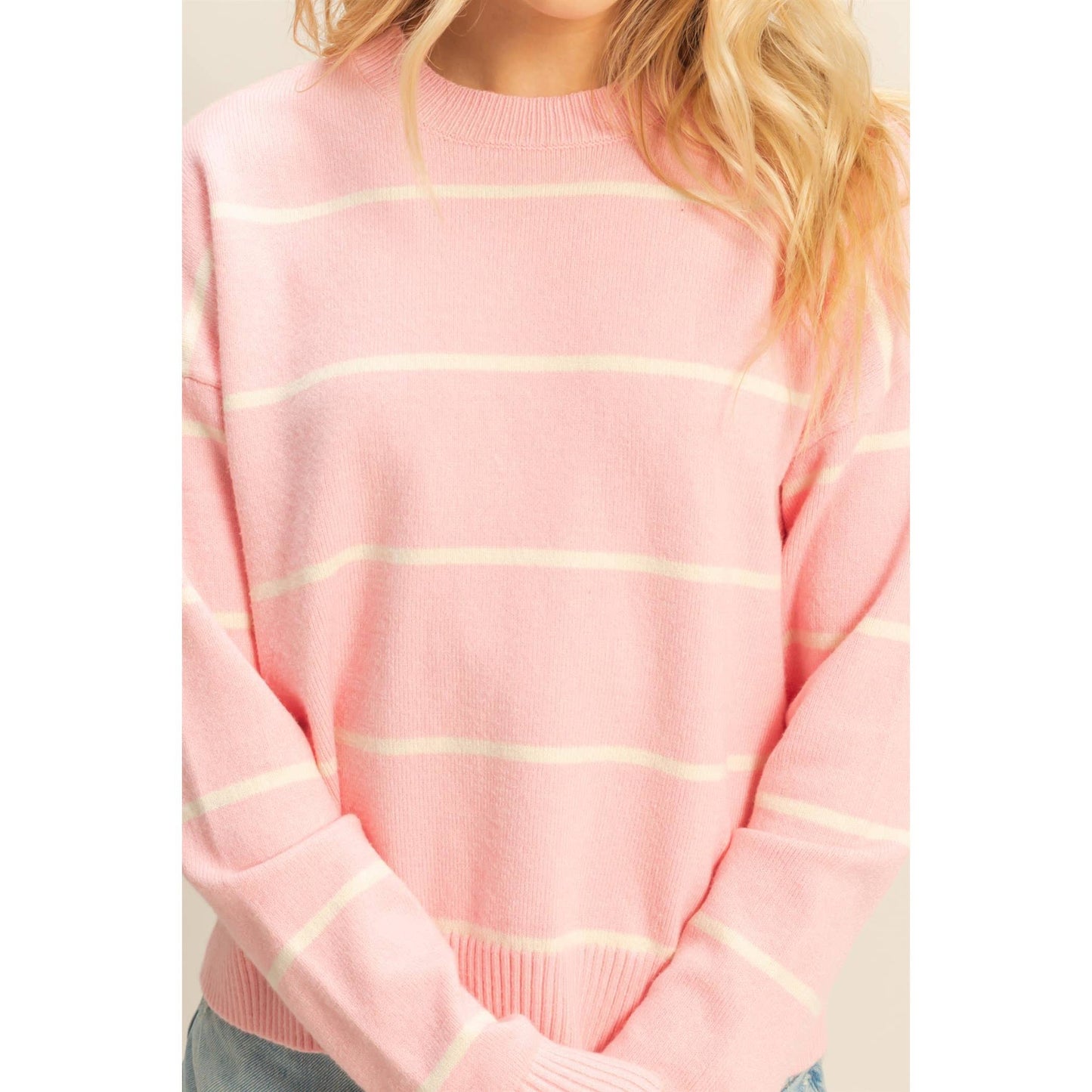 Striped Crew Sweater in Pink
