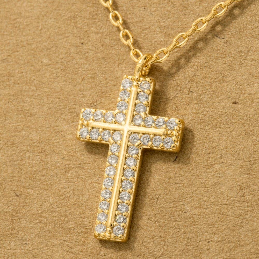 Rhinestone Cross Necklace in Gold