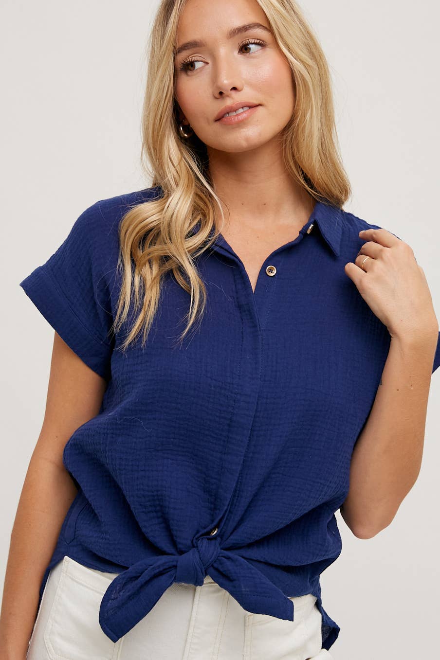 Essential Button Up Top in Indigo
