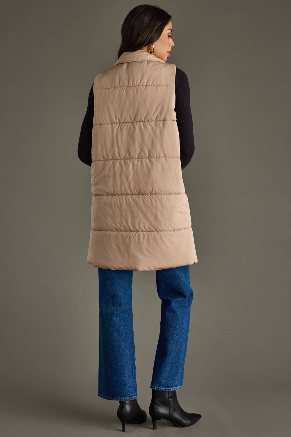 Long Puffer Vest in Tan