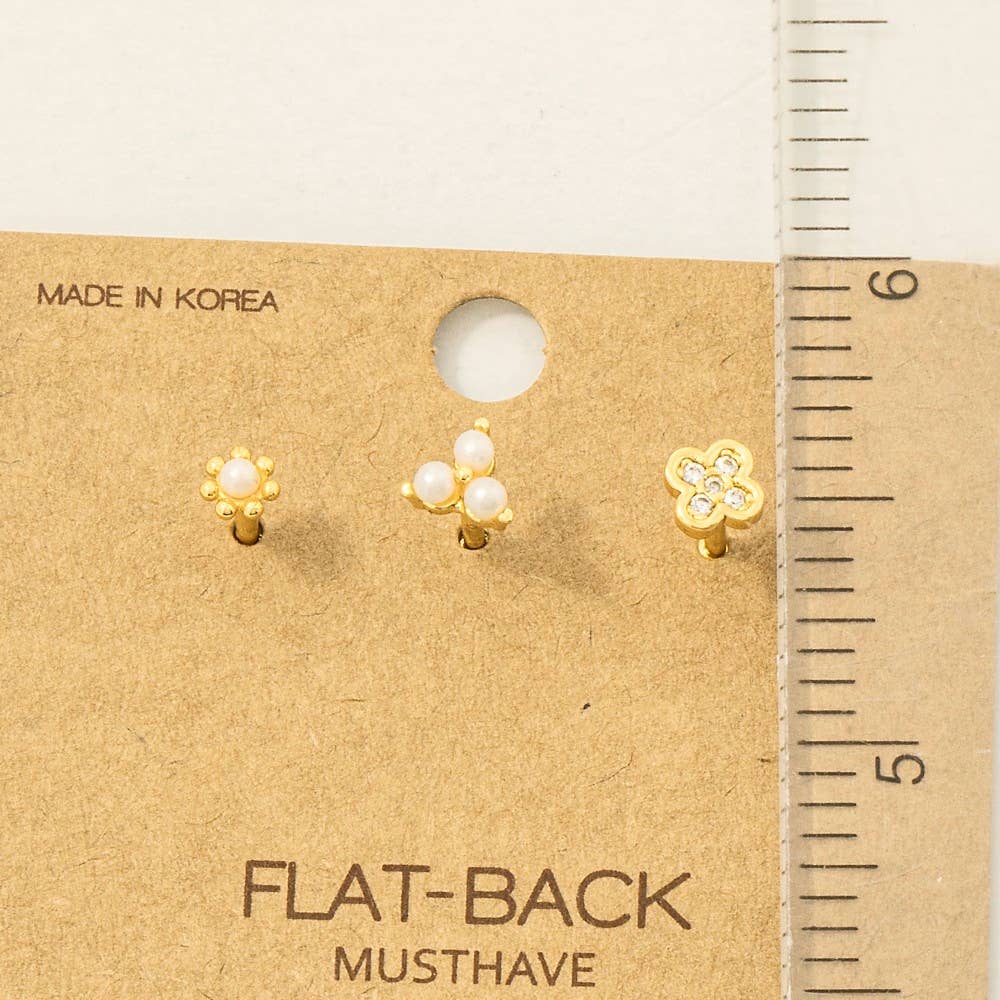 3-Piece Mixed Pearl Flat Back Studs in Gold