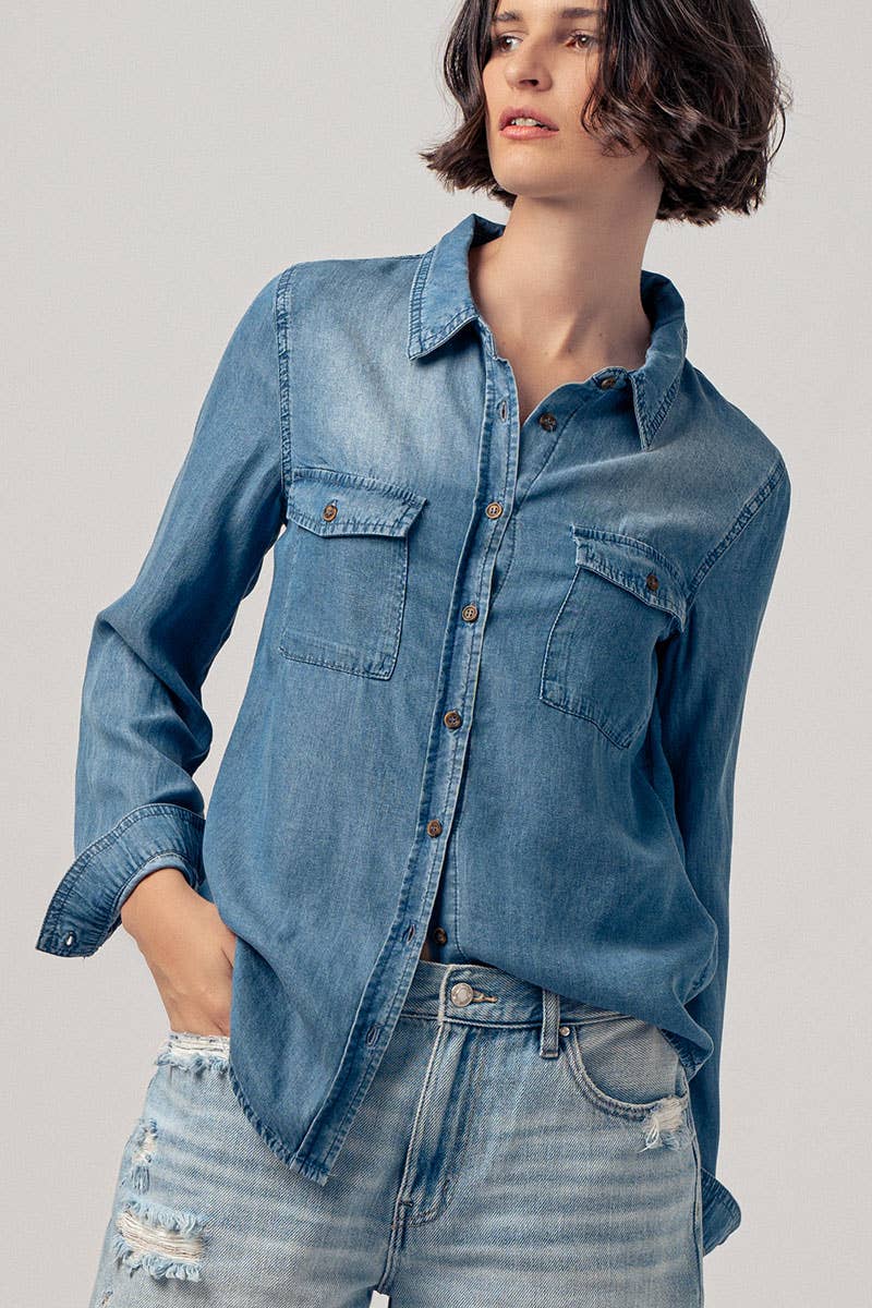 Classic Utility Button Down Chambray Shirt