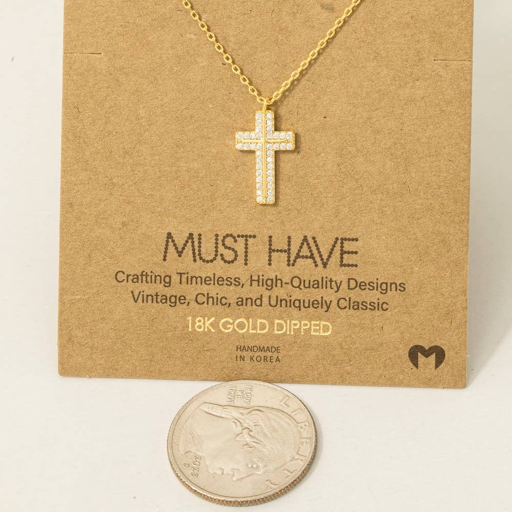 Rhinestone Cross Necklace in Gold