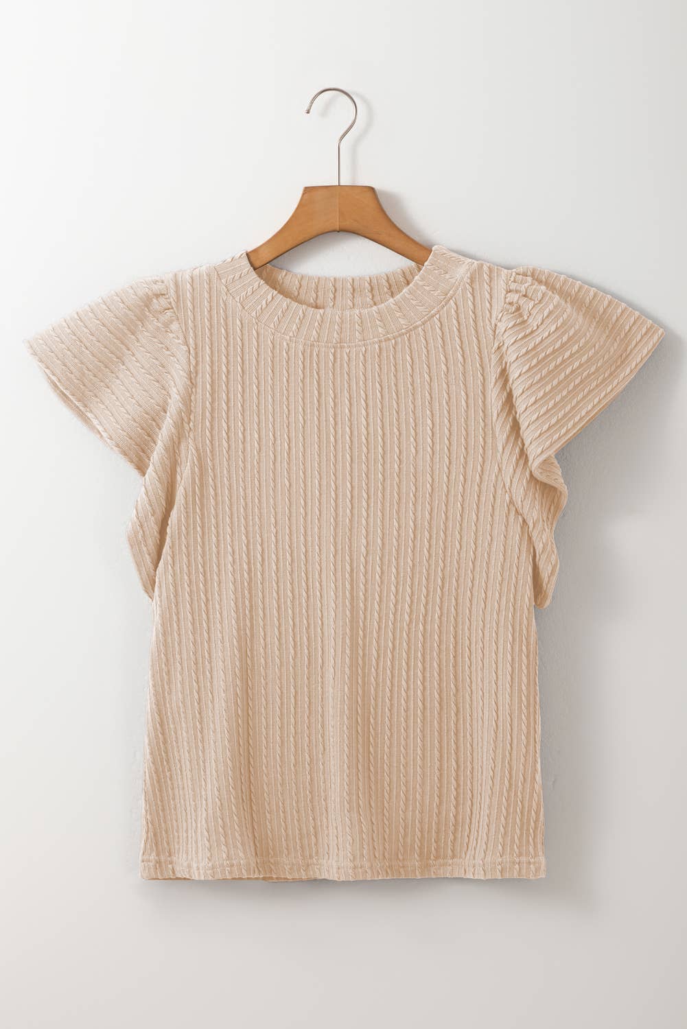 Textured Flutter Sleeve Top in Beige