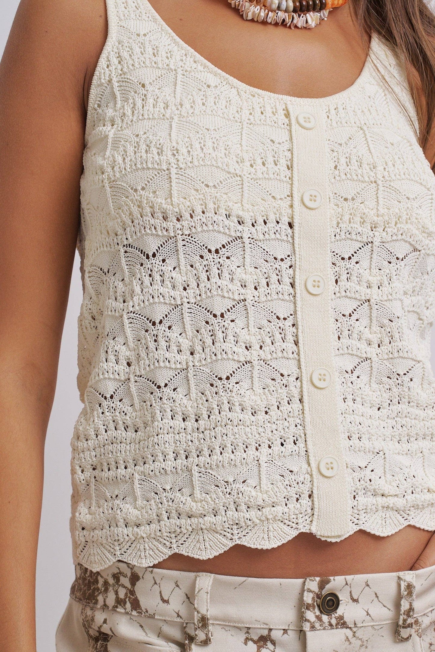 Crochet Button Tank in Ivory