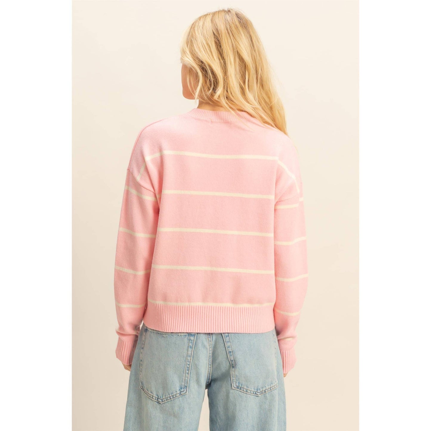 Striped Crew Sweater in Pink