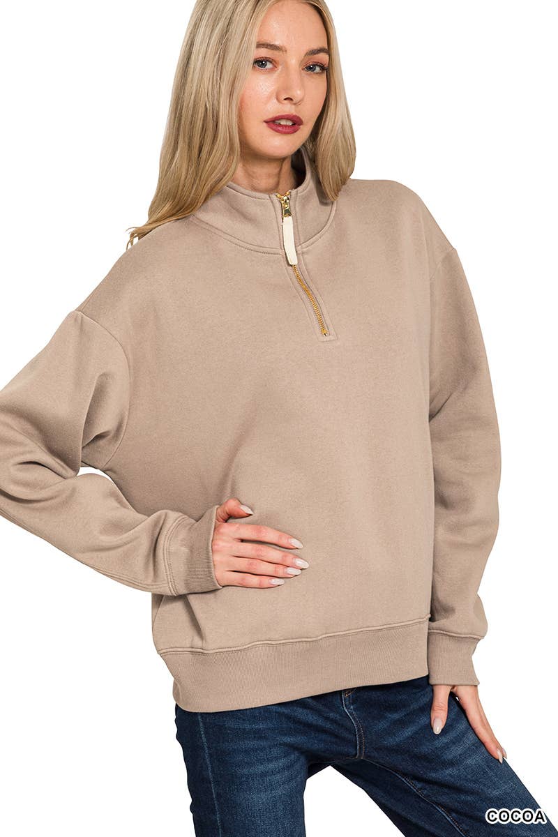XL - Fleece Half Zip Sweatshirt in Cocoa
