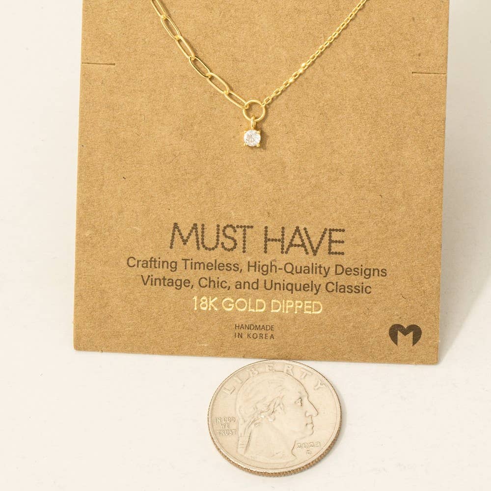 Chain Link Rhinestone Stud Necklace in Gold