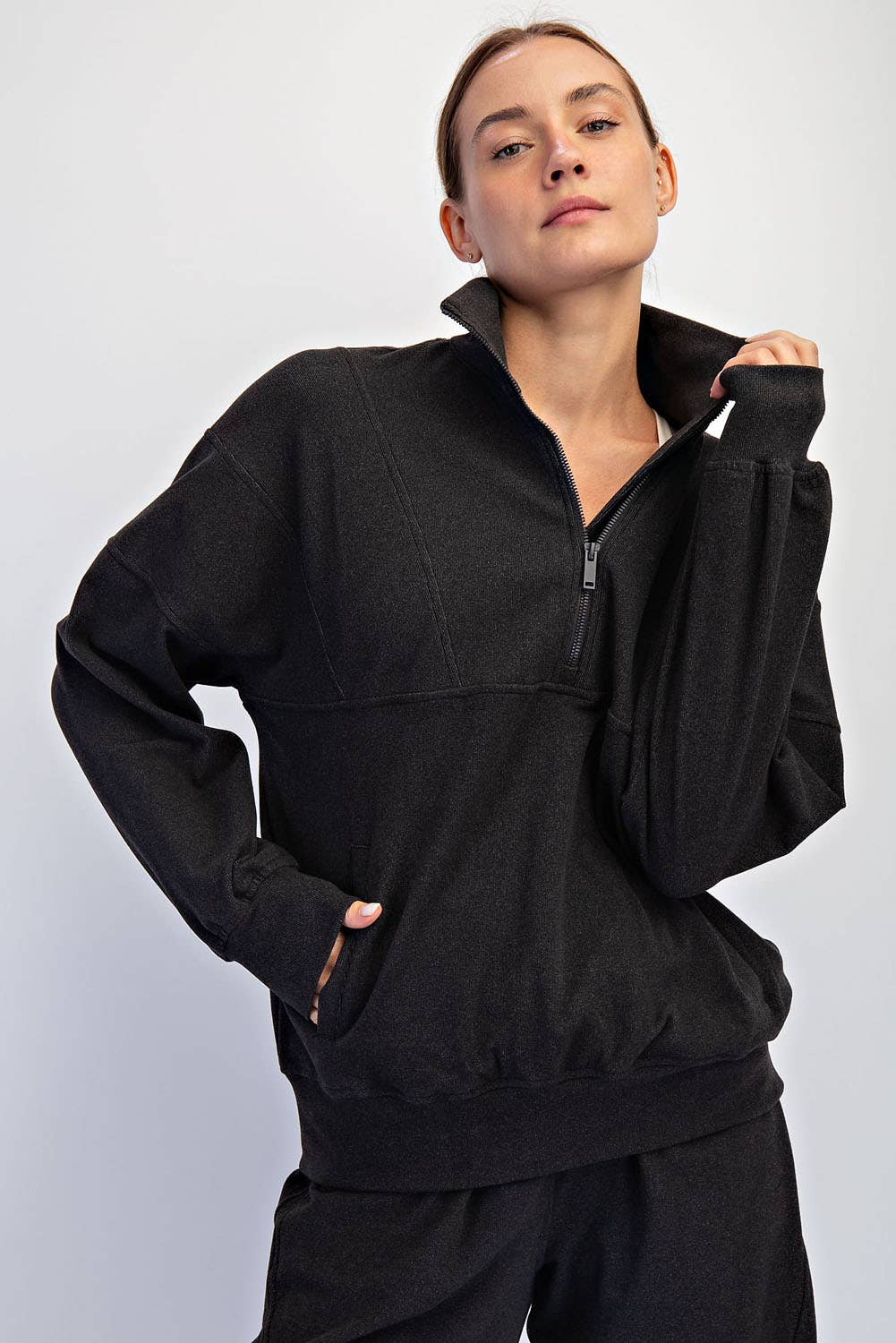 Brushed Rib Pullover in Black
