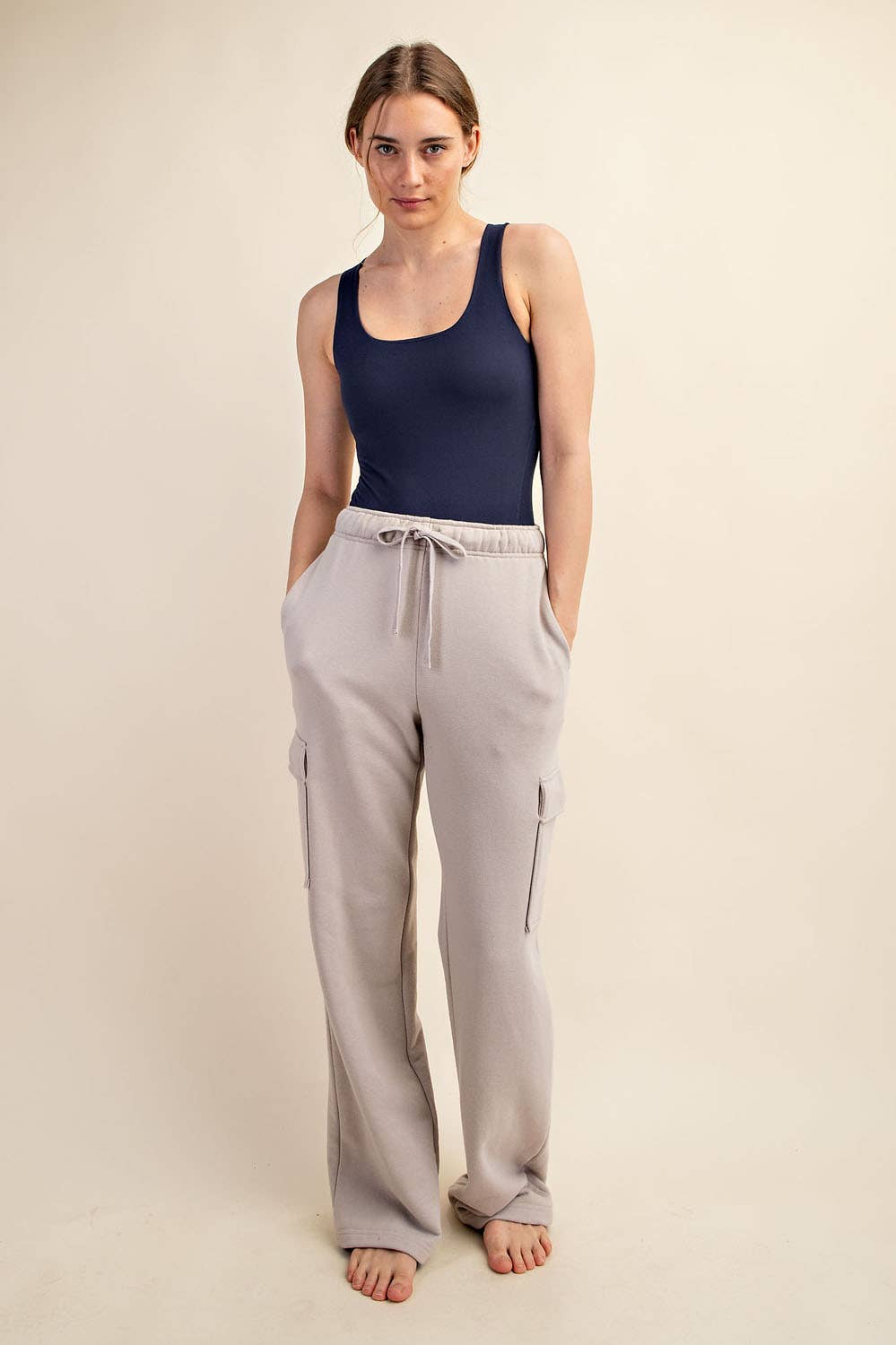 French Terry Cargo Sweatpants in Taupe