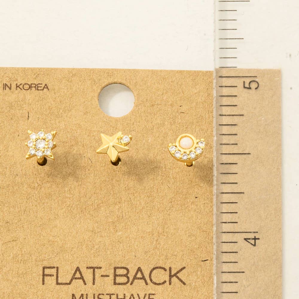 3-Piece Mixed Star Flat Back Studs in Gold
