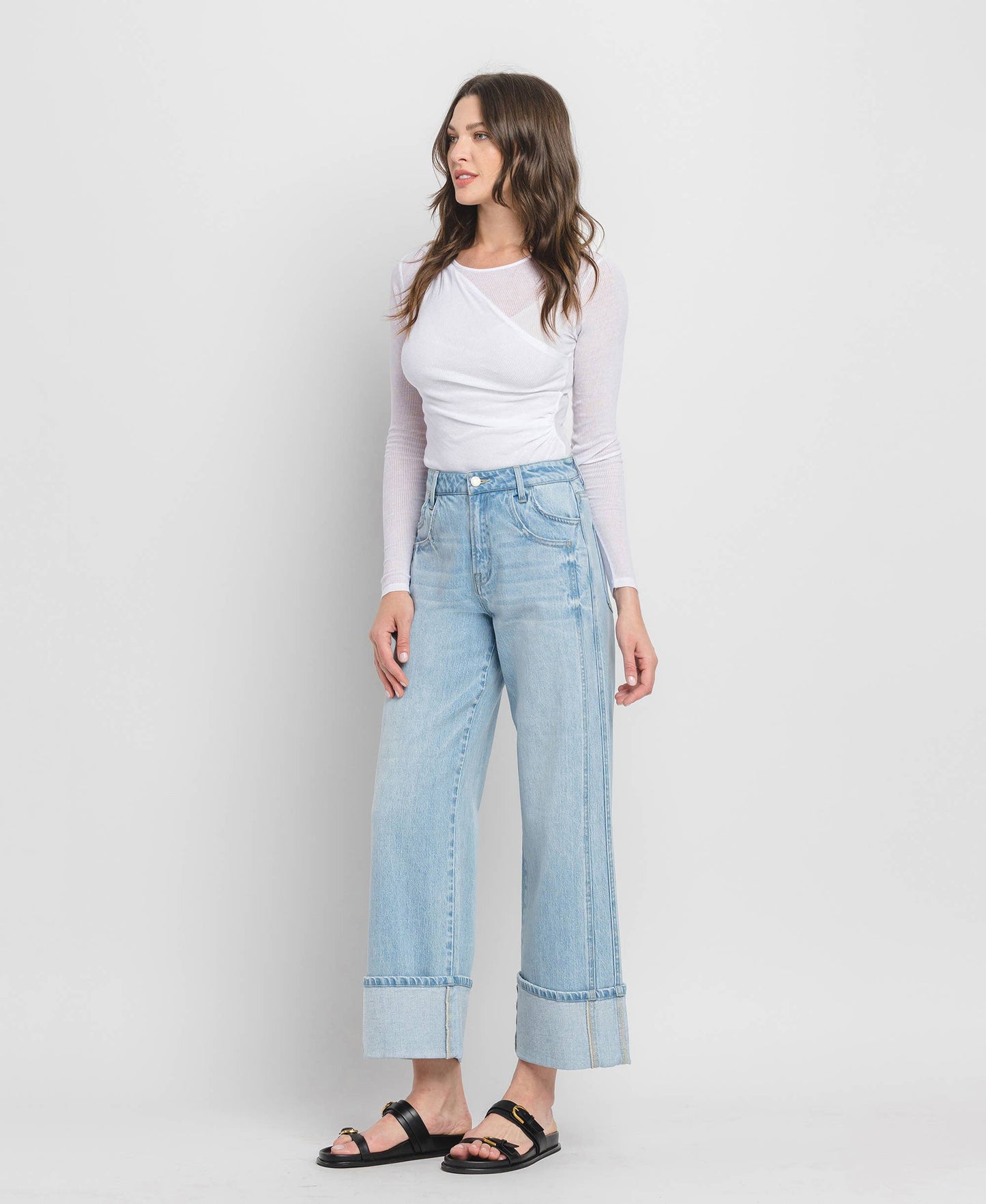 Super High Rise Cuffed Wide Denim