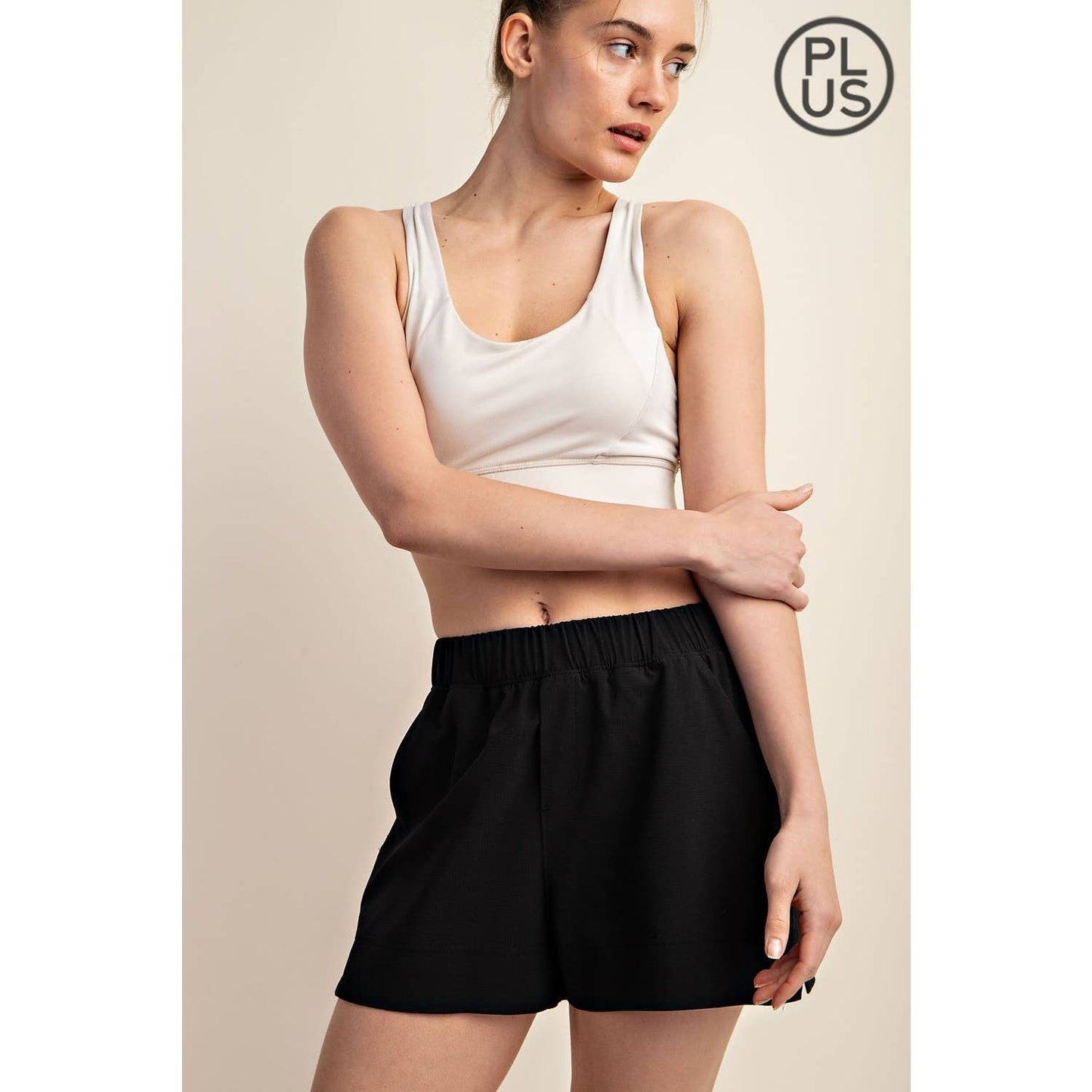 Crinkle Woven Shorts in Black