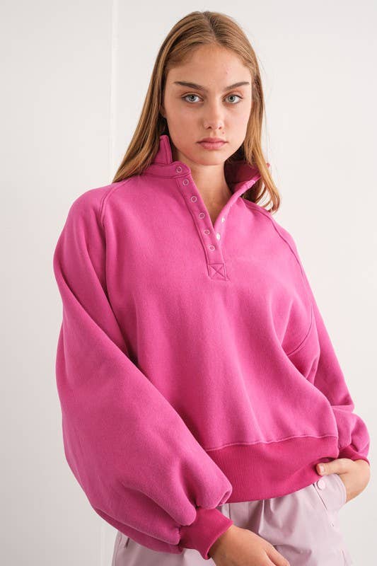 Collared Pullover in Fuchsia
