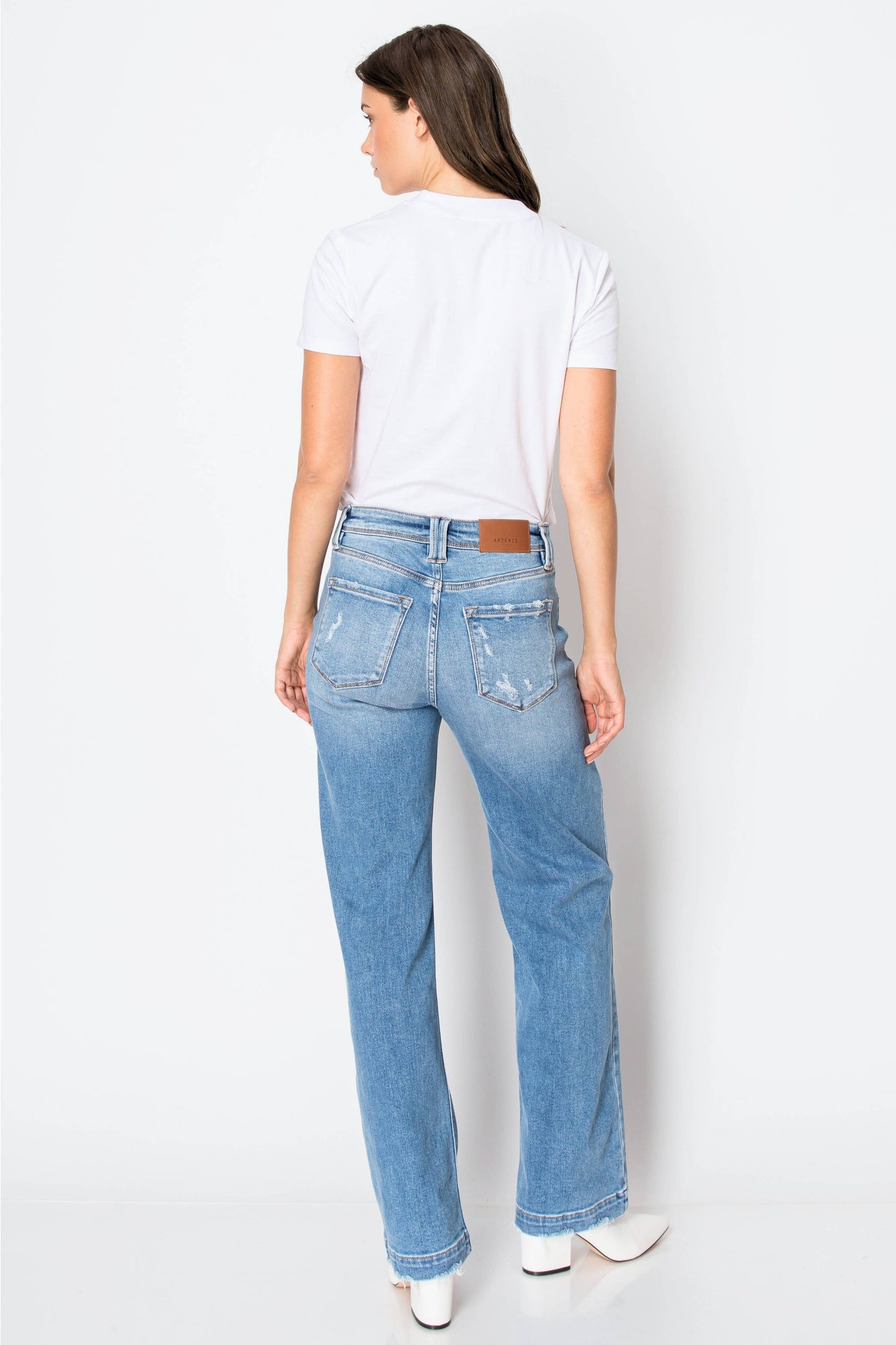 Tummy Control High Rise Relaxed Straight Denim in Medium Wash