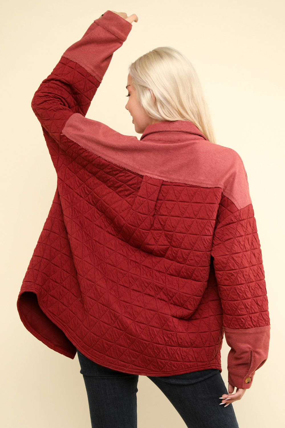 Oversized Quilted Shacket in Brick