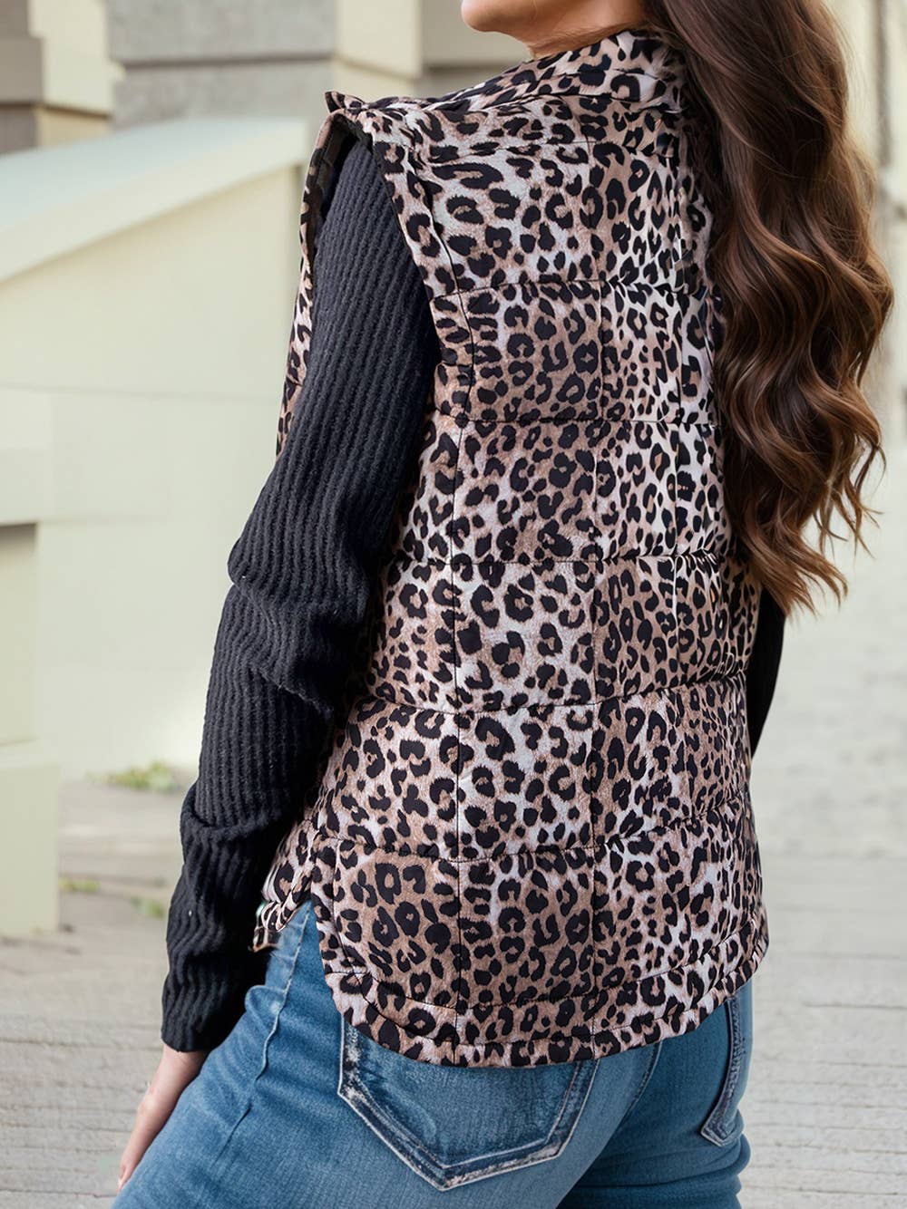 Quilted Casual Puffer Vest in Leopard
