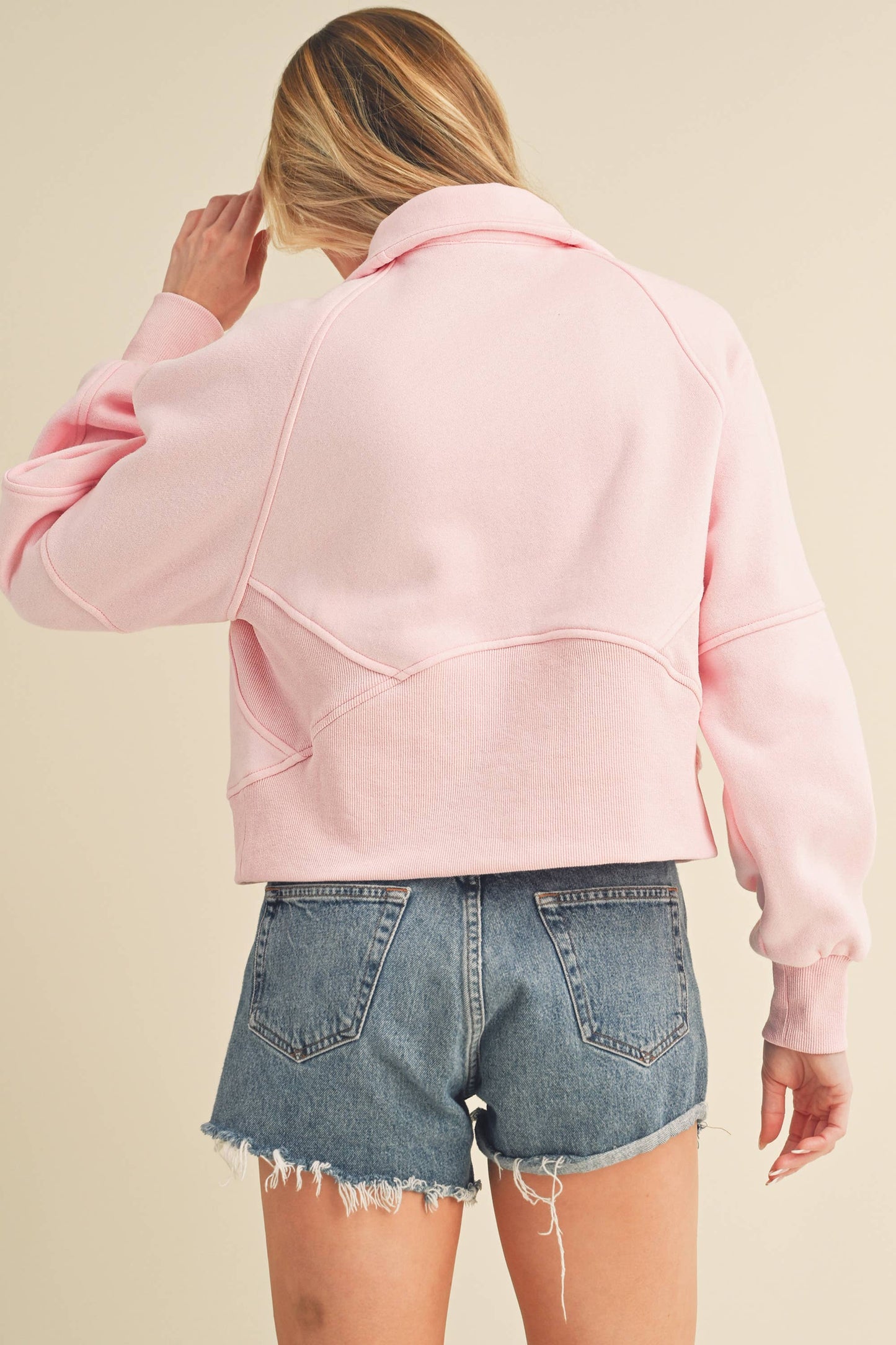 LARGE - Funnel Neck Half Zip Pullover in Pink
