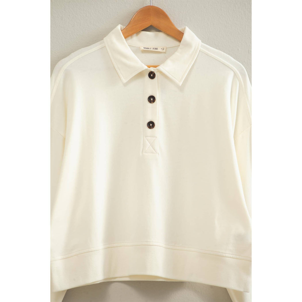 Button-Front Sweatshirt in Cream