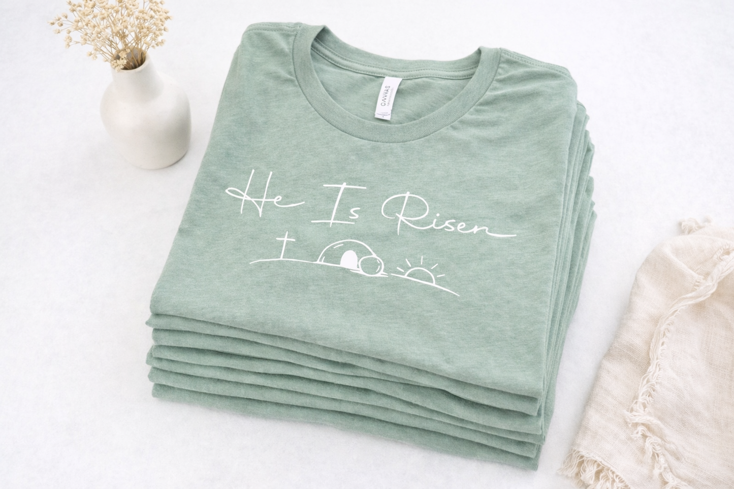 Graphic - He Is Risen in Light Green