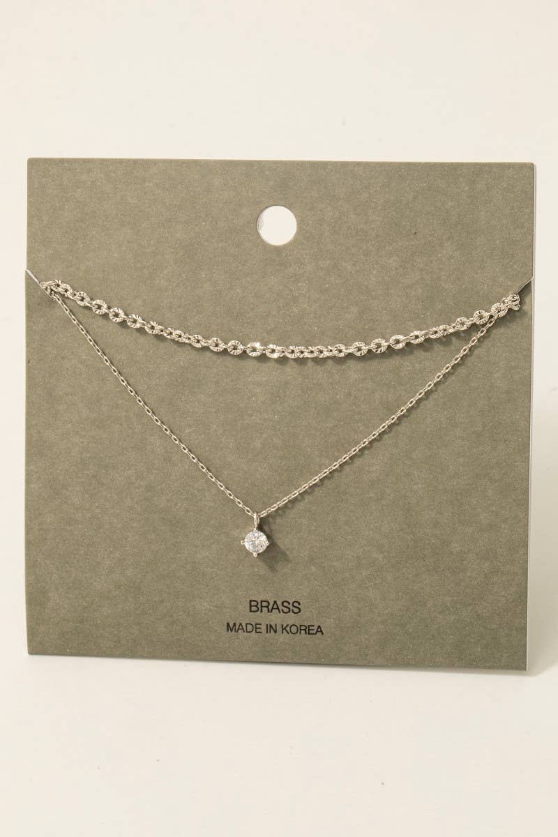 Small Gem Layered Chain Necklace in Silver