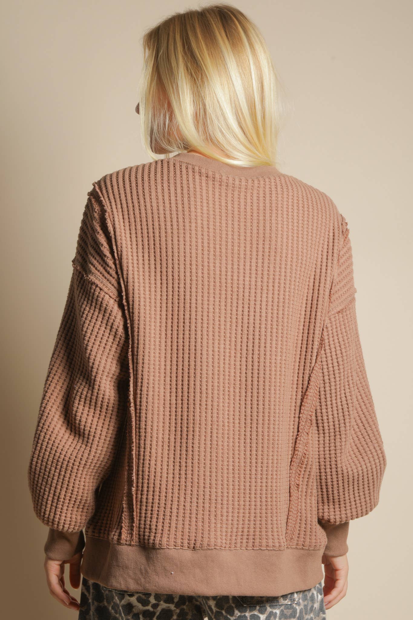 Oversized Waffle Knit Casual Top in Mocha