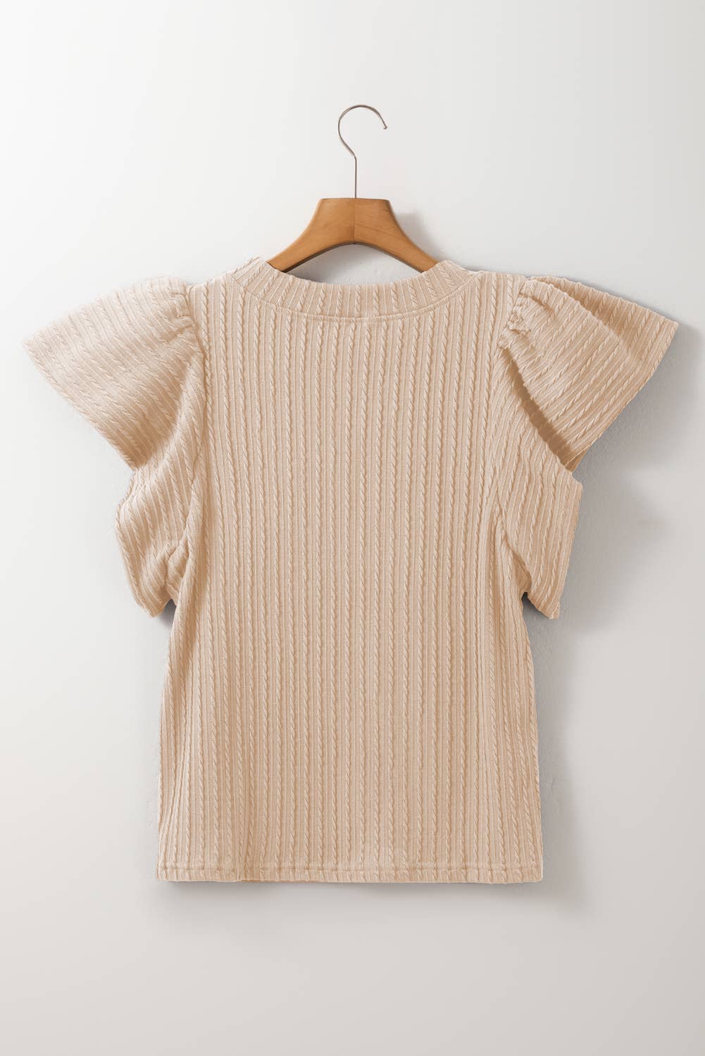 Textured Flutter Sleeve Top in Beige