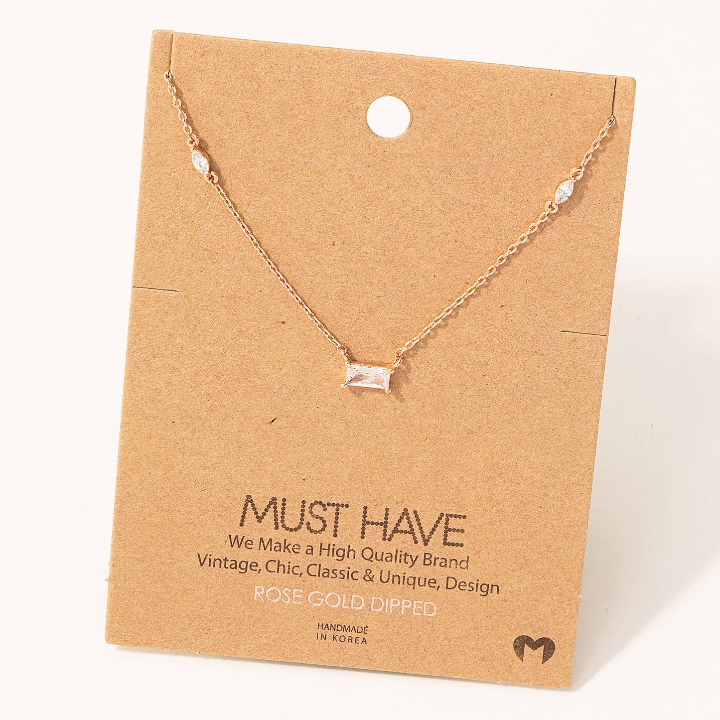 Dainty Rectangle Necklace in Rose Gold