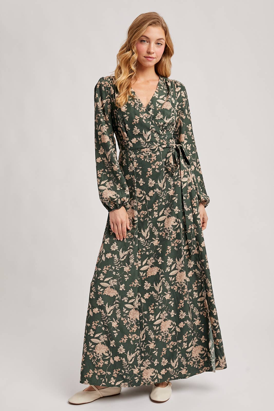 Floral Wrap Maxi Dress in Hunter Green