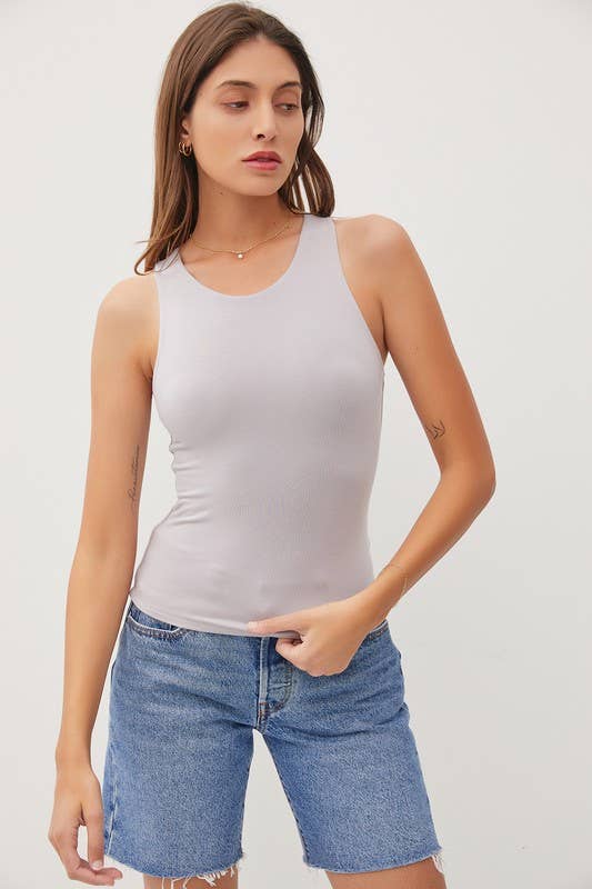 Basic Round Neck Tank Top in Earth Grey