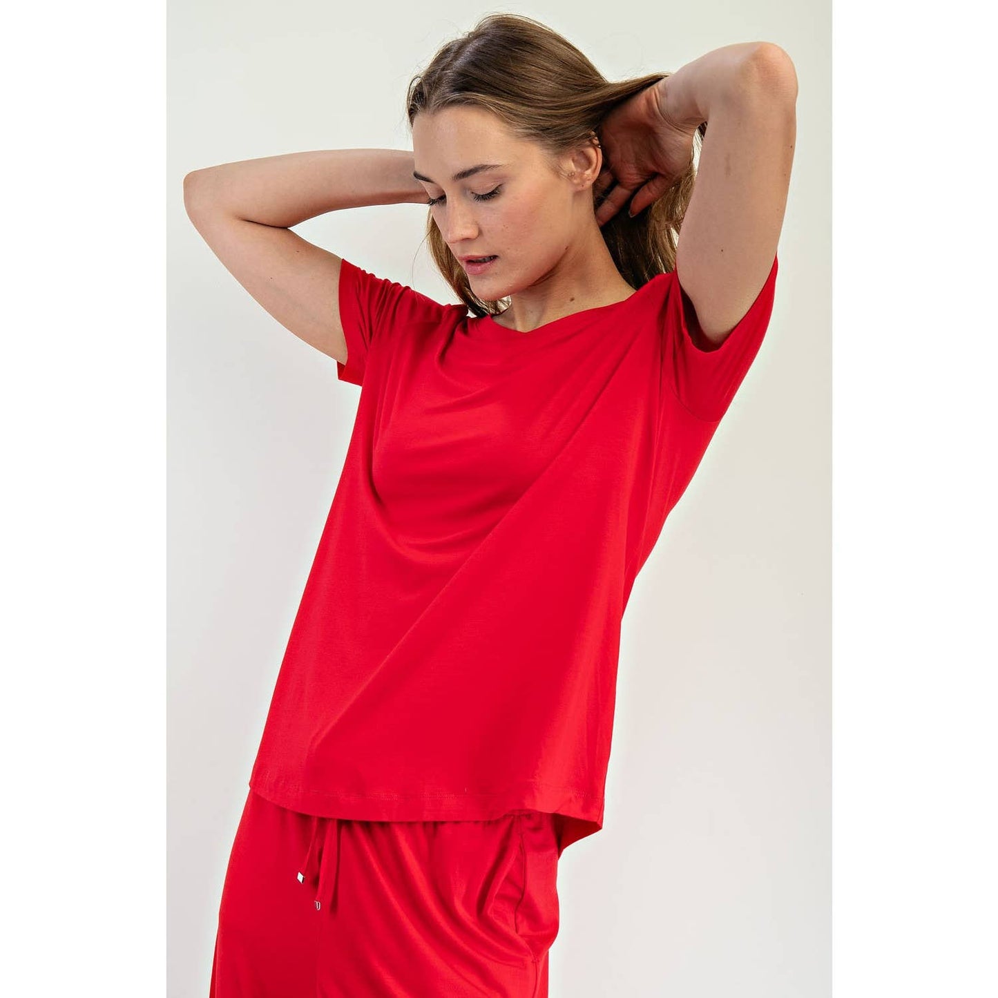 Modal Short Sleeve Top in Red