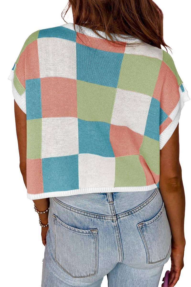 Checkered Top in Peacock
