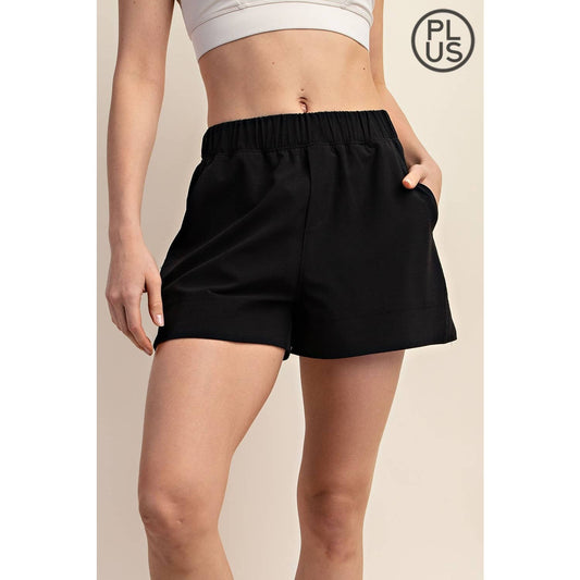 Crinkle Woven Shorts in Black