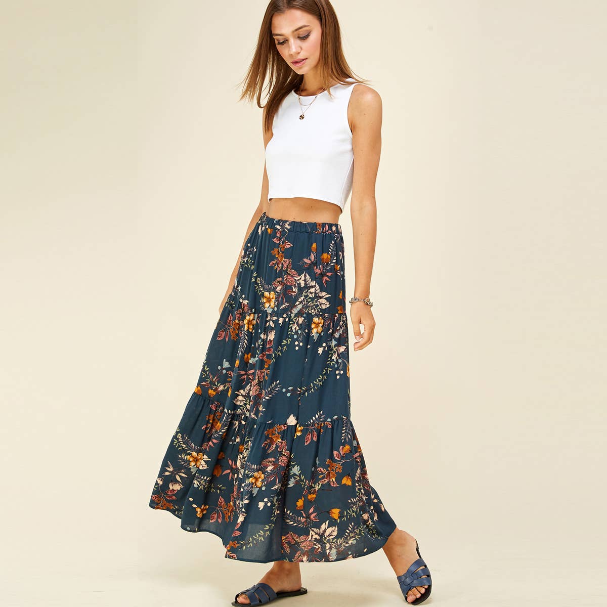 Three Layered Floral Skirt in Teal