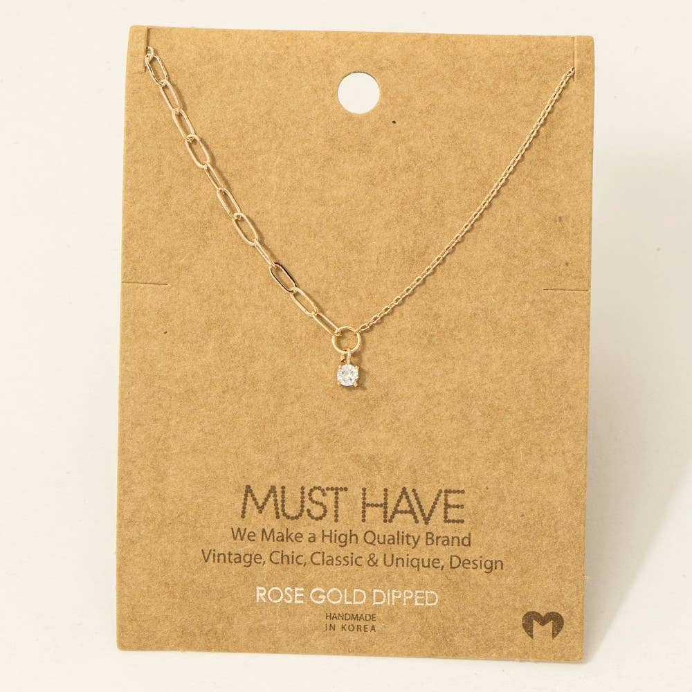 Chain Link Rhinestone Stud Necklace in Gold
