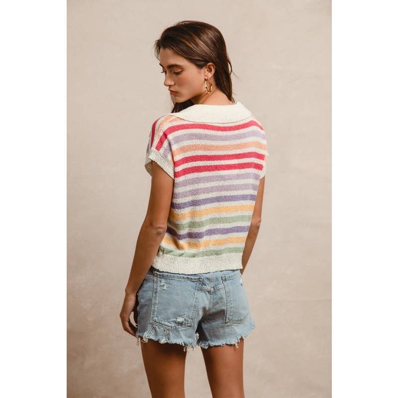 Multi-Striped Short Sleeve Top