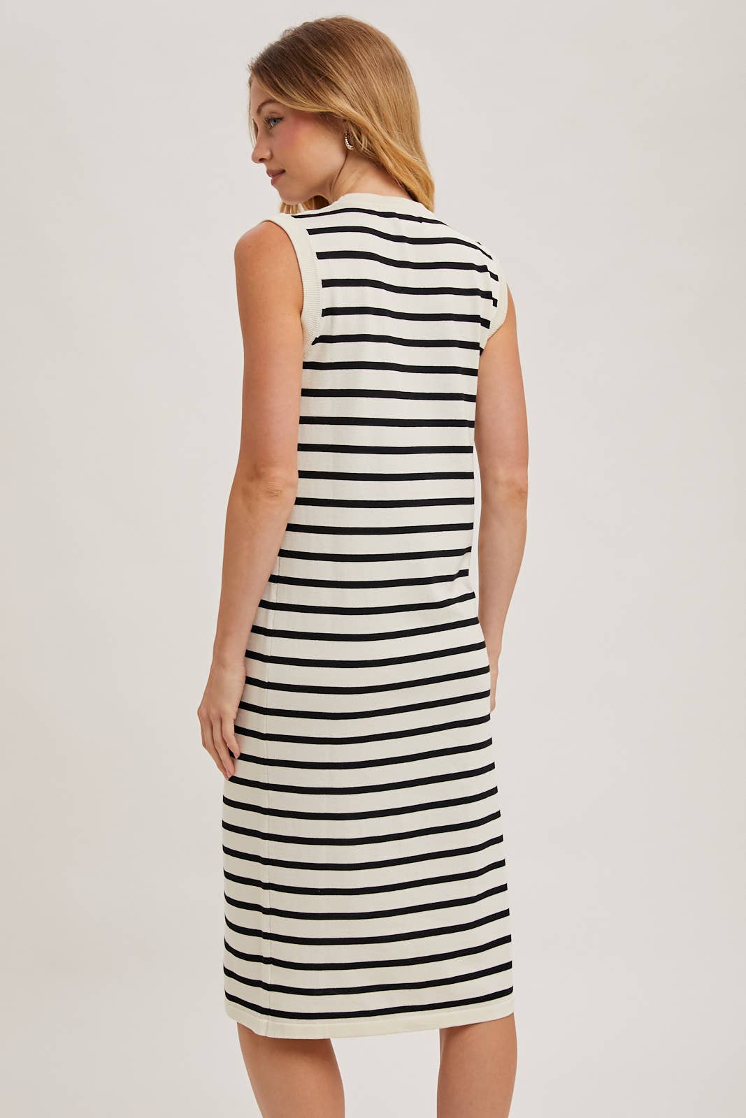 Sleeveless Striped Midi Dress in Ivory