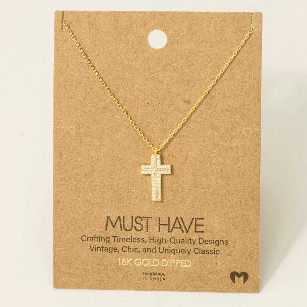 Rhinestone Cross Necklace in Gold