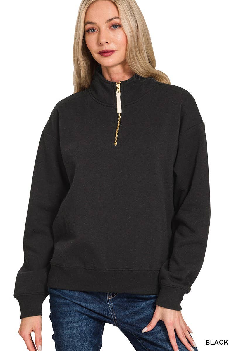 Fleece Half Zip Sweatshirt in Black
