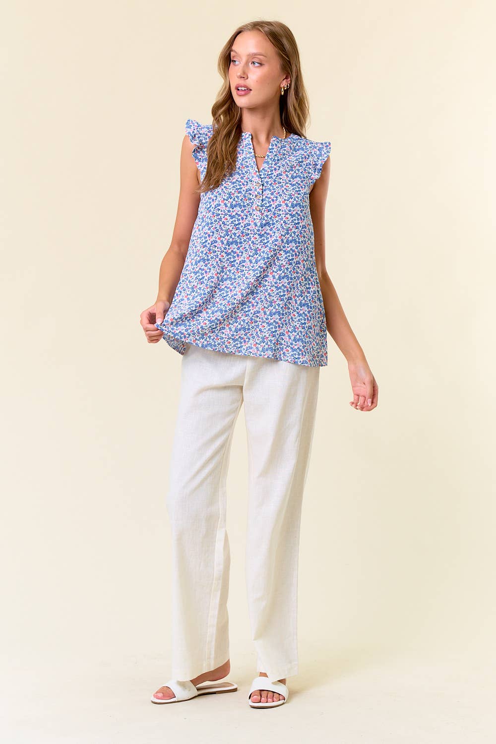 Floral Ruffle Top in Blue