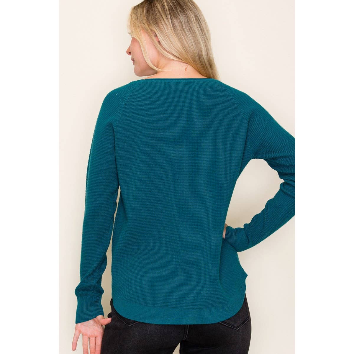 LARGE - Textured Waffle Sweater in Teal