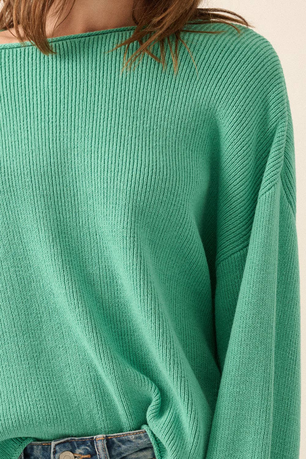 Oversized Boatneck Sweater in Pine Green