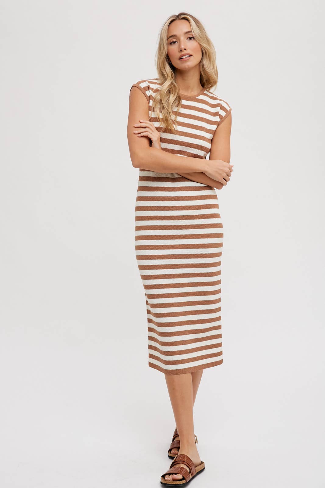 Striped Contrast Midi Dress in Coco