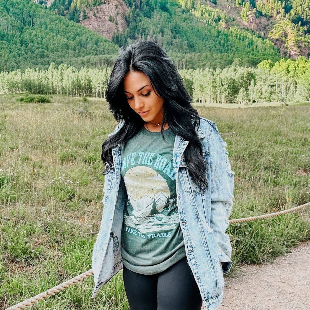 Graphic - Take The Trails Tee in Heather Forest