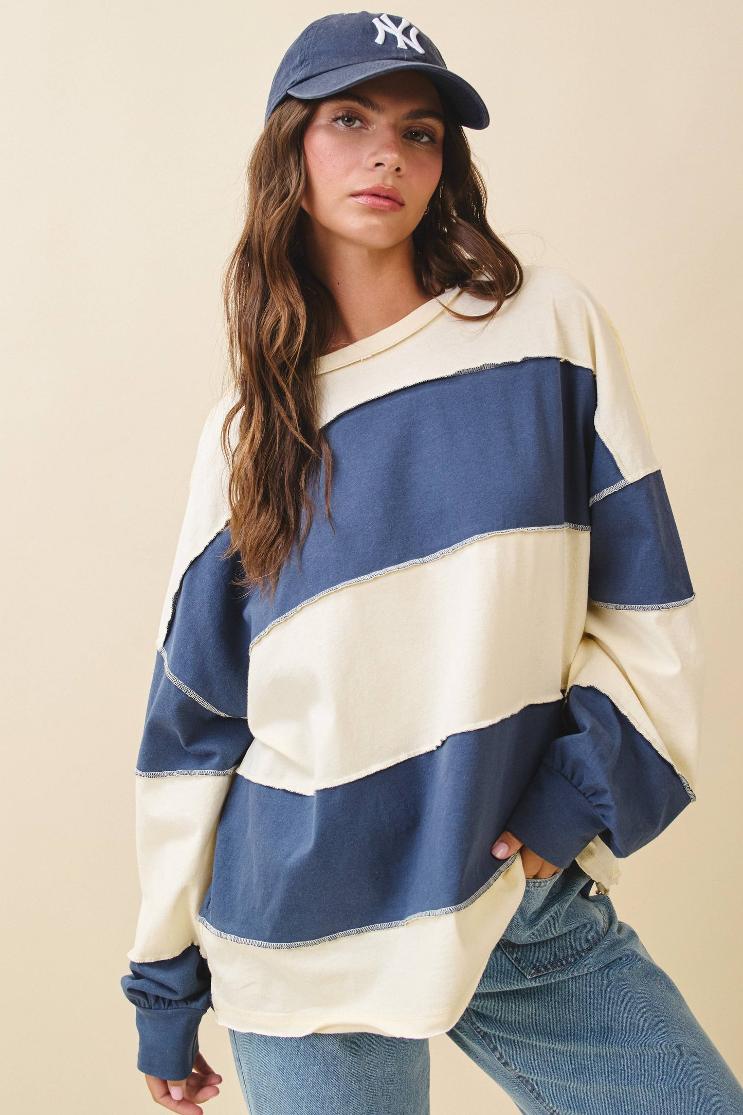 Striped Slouchy Top in Navy