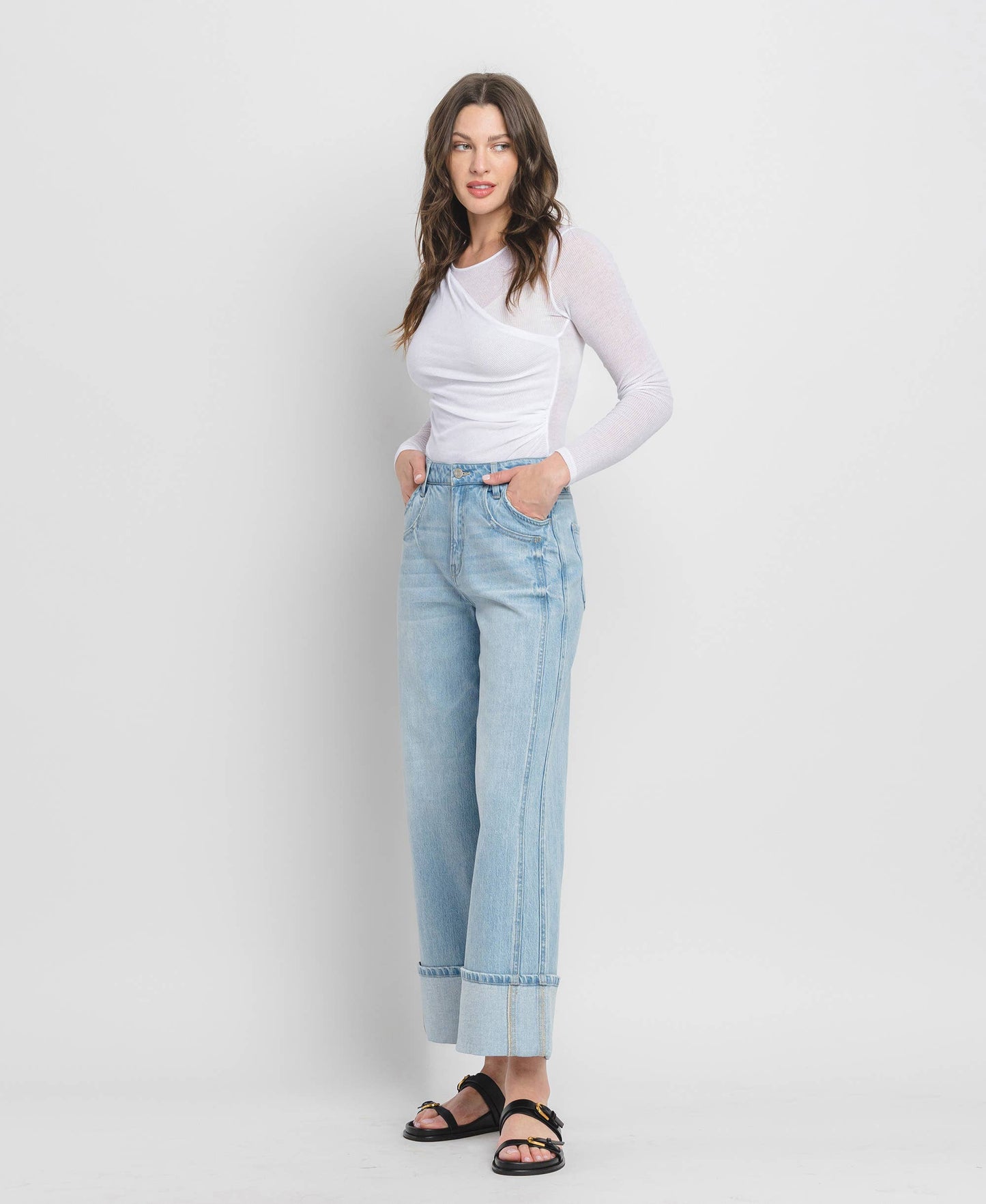 Super High Rise Cuffed Wide Denim