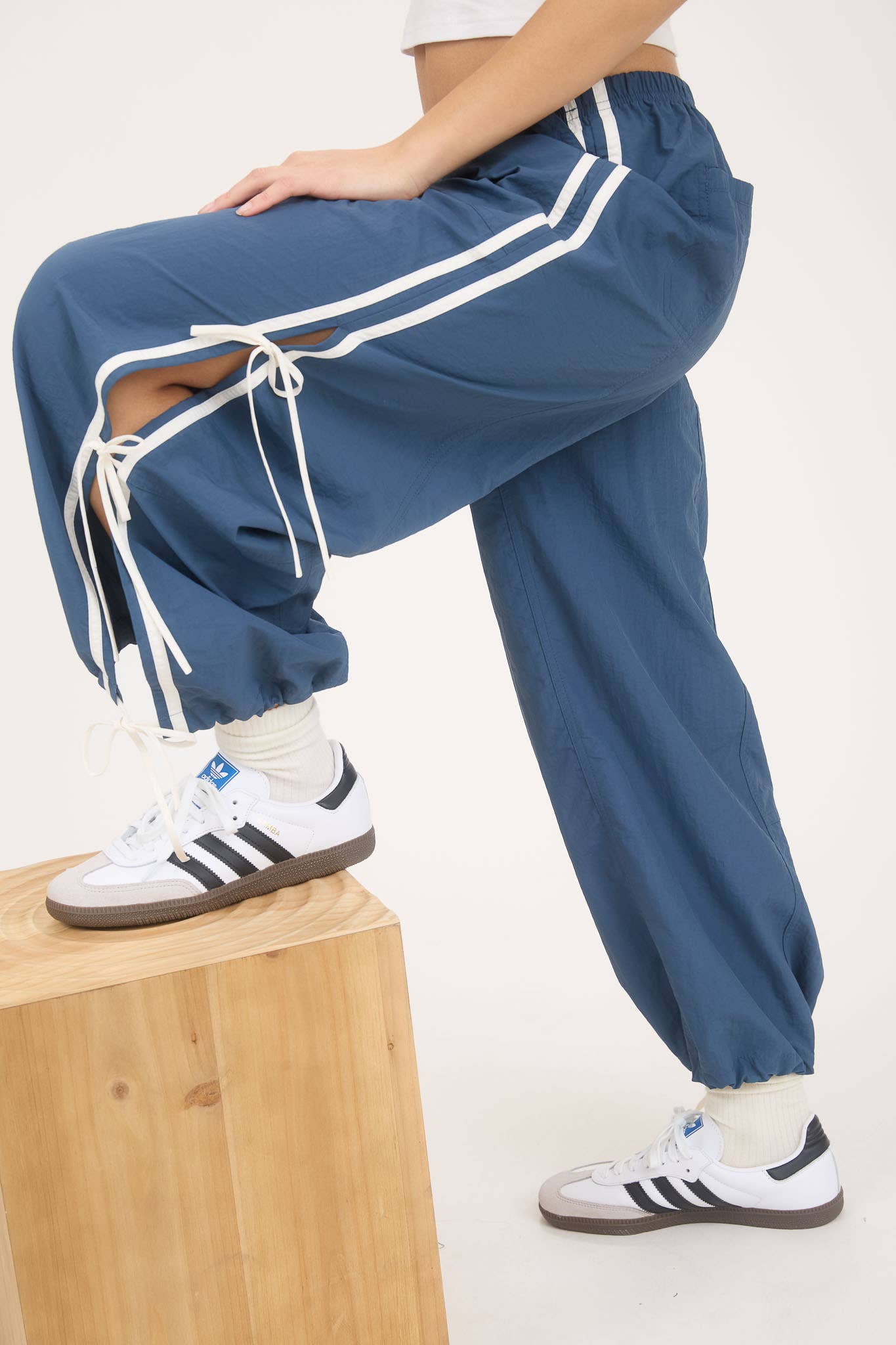 Track Joggers w/ Ties in Denim