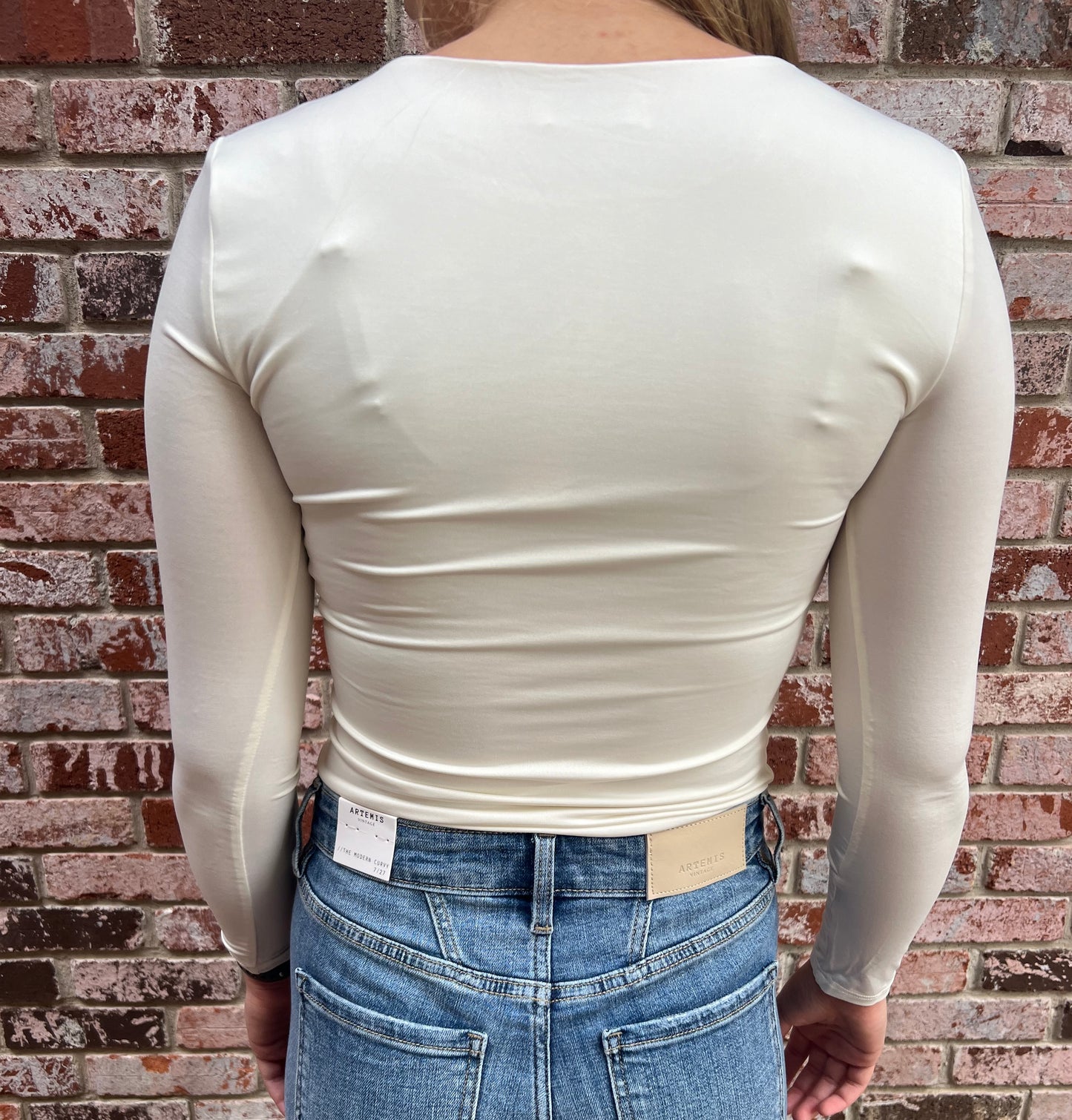 Solid Long Sleeve Bodysuit in Ivory