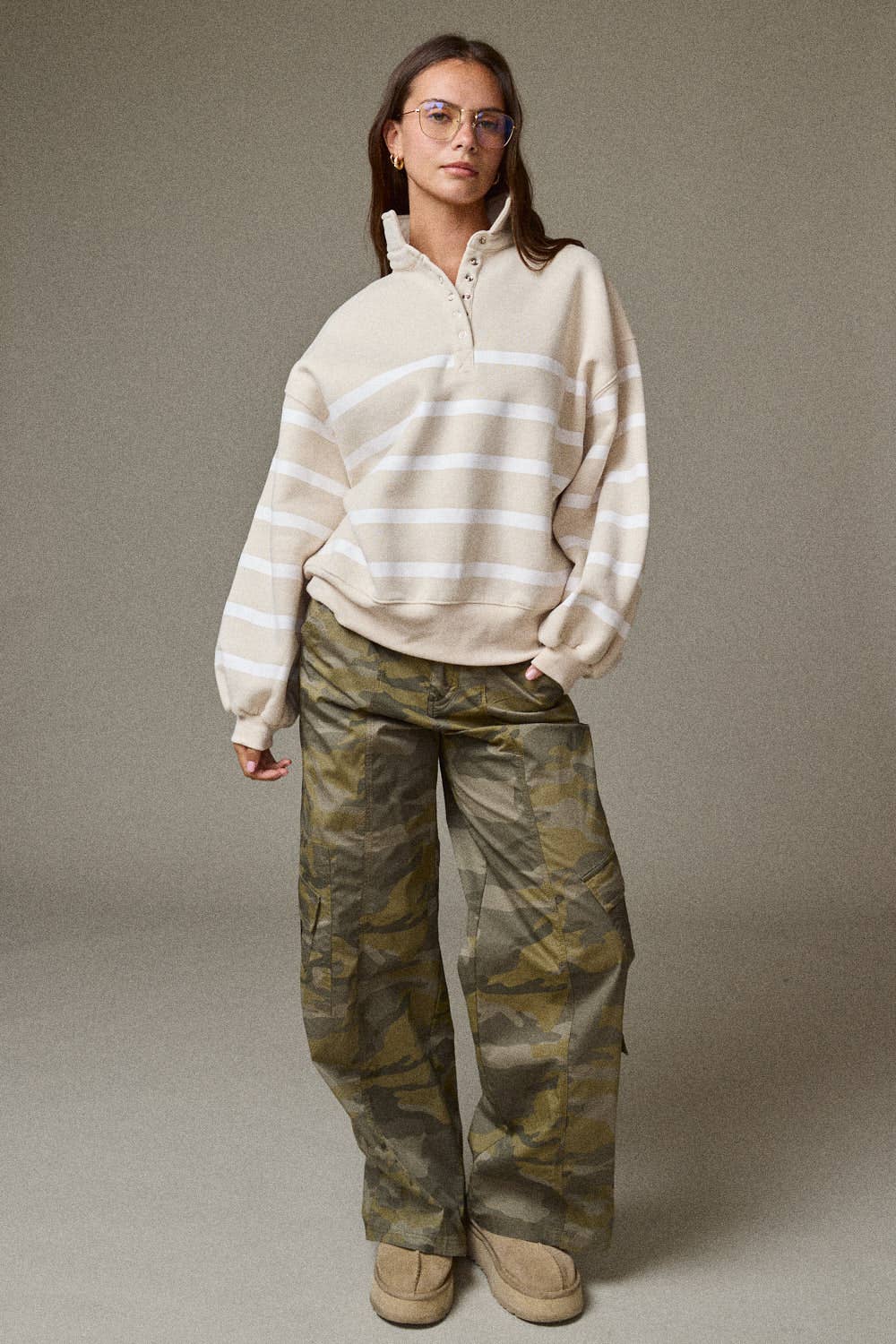 Addison Stripe Pullover in Taupe